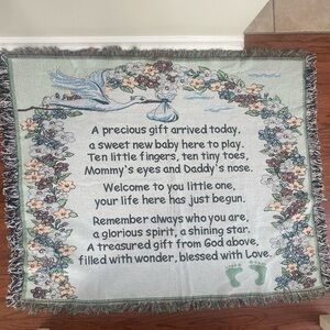 Welcome New Baby Tapestry Throw Blanket 45” x 37”